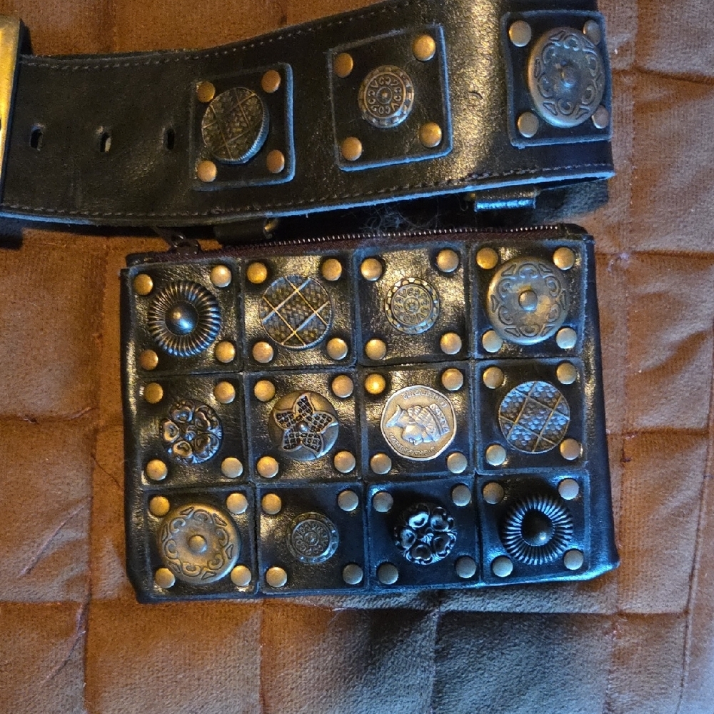 Dark Browish/Black Studded Leather-Like Belt with Detachable Small Bag - Picture 3 of 7